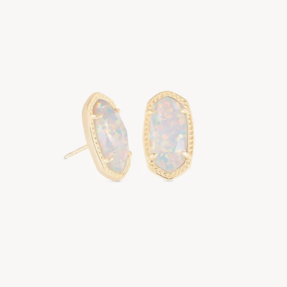 Ellie Gold Stud Earrings in White Kyocera Opal